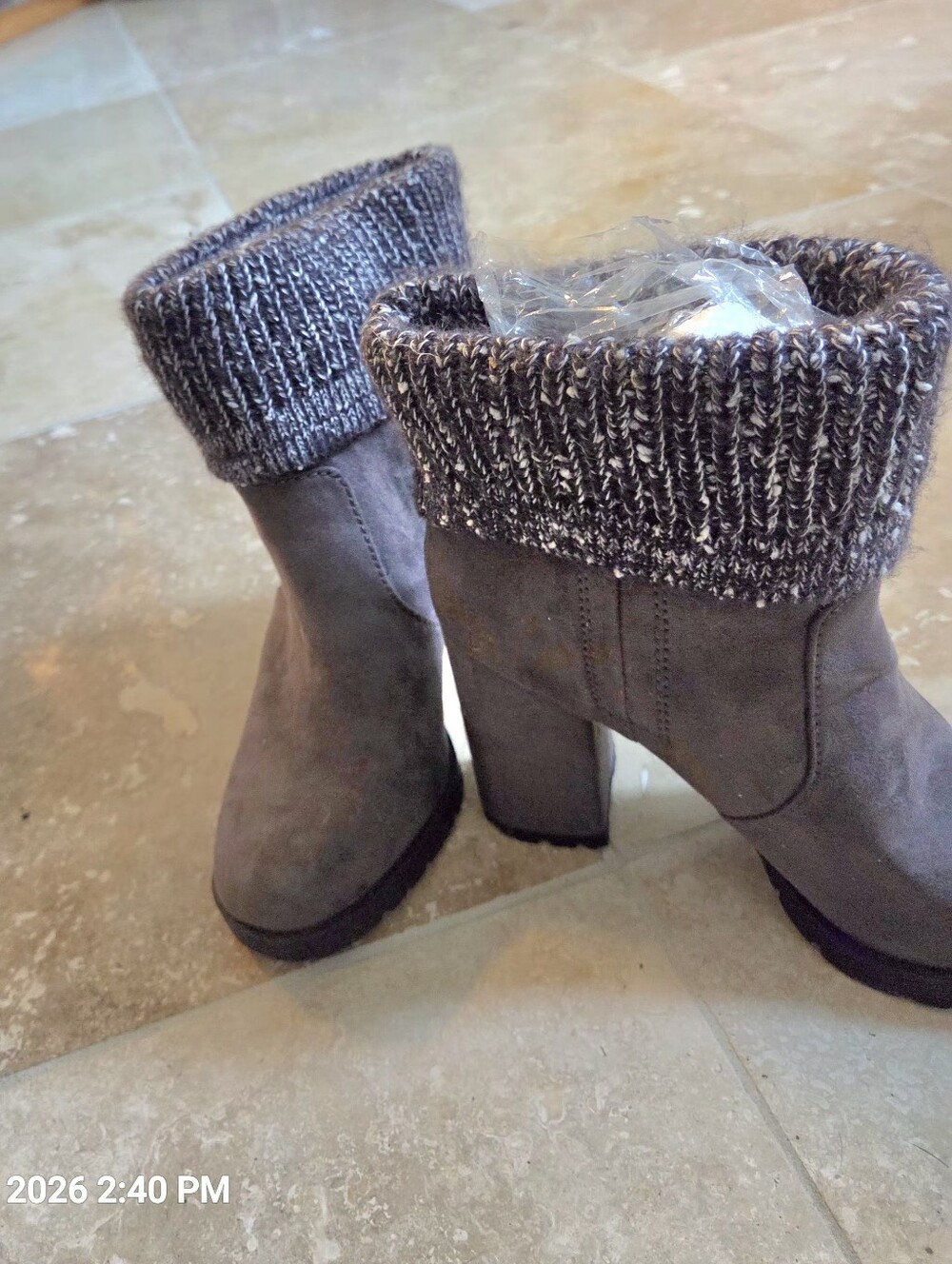 Circus by Sam Edelman Gray Knit-Cuff Suede Ankle Boots